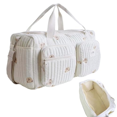 Diaper Bag, Baby Bag, Quilted Diaper, Teddy Bear Pattern Cute Duffle Portable & Lightweight for Hospital and Weekender Travel, 18.9x8.7x10.2in — view 3