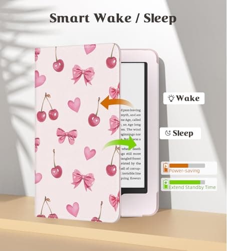 MoKo Case for 6" All-New eBook(11th Generation-2024/2022), Lightweight Shell Cover with Hand Strap Auto Wake/Sleep for E-Reader 11th Gen. 2024, Not fit Kobo Aura 2/Remarkable, Cherry Bow — view 4