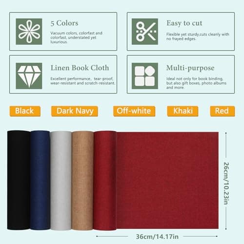10 Pack Book Cloth,10x14 Inches, 5 Colors Book Binding Cloth for Book Repair, Fabric Surface and Paper Backed for Book Covering & Bookbinding Supplies (Color A)