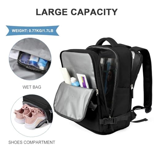 coowoz Travel Backpack For Women Men,Carry On Backpack,Hiking Backpack Waterproof Outdoor Sports Rucksack Casual Daypack Travel Essentials(Black) 25L — view 4