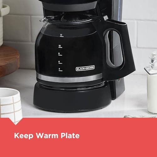 BLACK+DECKER 12-Cup Coffee Maker with Easy On/Off Switch, Easy Pour, Non-Drip Carafe with Removable Filter Basket, Vortex Technology, Black — view 6