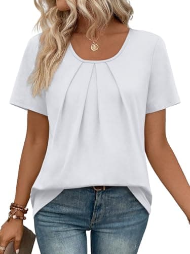 WIHOLL Summer Clearance Women's Clothing Plus Size Spring Clothes Deals Fashion 2026 Overstock Items Scoop Neck Tops Short Sleeve Shirts White 2XL — view 3