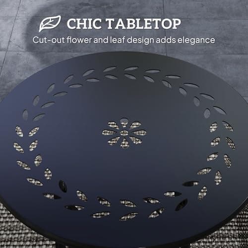 Outsunny 15.7" Round Garden Table with Floral Cut-Out, Steel Balcony Side Bistro Coffee Table, Outdoor Furniture with Adjustable Feet for Patio Garden, Black — view 3