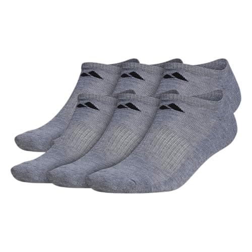 adidas Men's Athletic Cushioned No Show Socks (6 Pairs) Durable & Comfortable, Heather Grey/Black, M