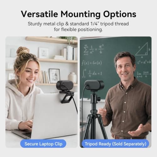 EMEET C100 2K Webcam for PC, Built-in Mic, Rotating Privacy Cover, Portable Metal Clip, Computer Camera for Home Office, Meetings, Learning, Streaming, External Webcam for Desktop, Laptop, PC USB-A — view 4