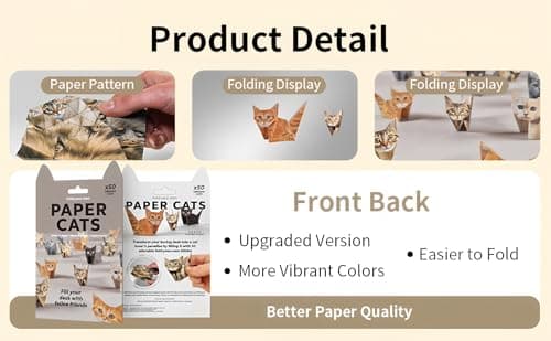Cute Cat Origami Paper Kit, 3D DIY Paper Cats to Fold, 50 Colorful Sheets, Easy Craft for Beginners, Screen-Free Activity, Desk Decor & Gift for Cat Lovers (动物) — view 8
