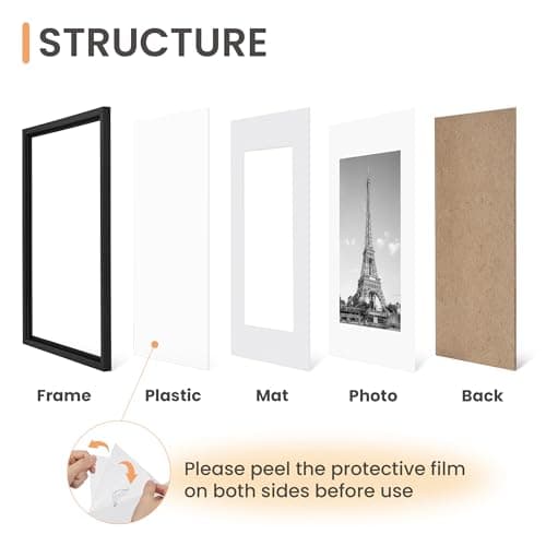 upsimples 11x14 Picture Frame Set of 5, Display Pictures 8x10 with Mat or 11x14 Without Mat, Wall Gallery Photo Frames, Black — view 2