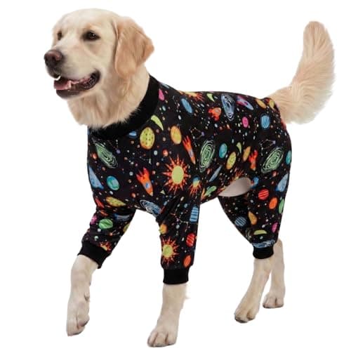 LovinPet Pitbull Jammies, Big Dogs Onesies, Big Dog Pajamas, Post Surgery, Wound Care, Lightweight Stretchy Fabric, Interstellar Black Print, Dog Jumpsuit, Anti Licking, Pet PJ's, Large