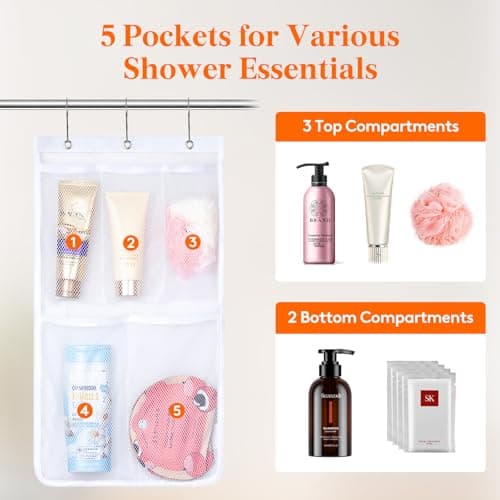 Lifewit Mesh Shower Caddy, 5 Pockets Hanging Shower Organizer with Quick Drying Mesh, Portable Space Saving Bathroom Organizer to Hold Soap, Shampoo and Cruise Ship Essentials, White, 1 Pack — view 2
