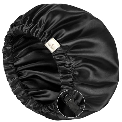 YANIBEST Silk Bonnet Satin Bonnet for Sleeping Women and Men, Adjustable Double Layer Hair Bonnet for Curly Hair Black