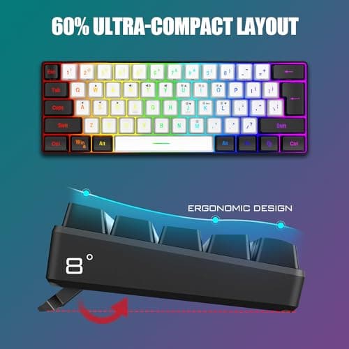RedThunder 60% Gaming Keyboard and Mouse Combo, Ultra-Compact 61 Keys RGB Backlit Mini Keyboard, Lightweight 7200 DPI Honeycomb Optical Mouse, RGB Wired Gaming Set for PC PS5 Xbox Gamer(WhiteBlack) — view 4