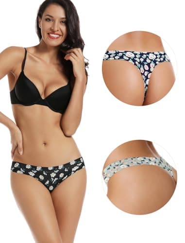 VOENXE Seamless Women Underwear Thongs,No Show Ladies Panties,Breathable Active Sports Thong,Invisible Workout Undies 5 Pack — view 2