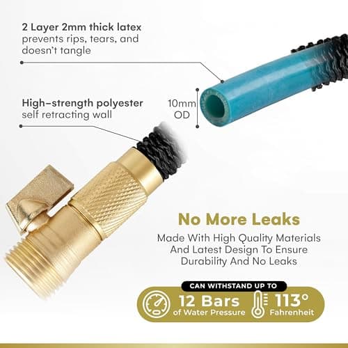 Flexi Hose with 8 Function Nozzle Expandable Garden Hose, Lightweight & No-Kink Flexible Garden Hose, 3/4 inch Solid Brass Fittings and Double Latex Core, 50 ft Black — view 5