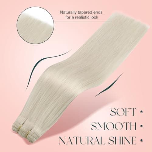 Easyouth Sew in Hair Extensions Real Human Hair Blonde Weft Human Hair Extensions White Blonde Human Hair Weft Extensions Straight Hair for Women with no Tangling 16Inch 100G — view 4
