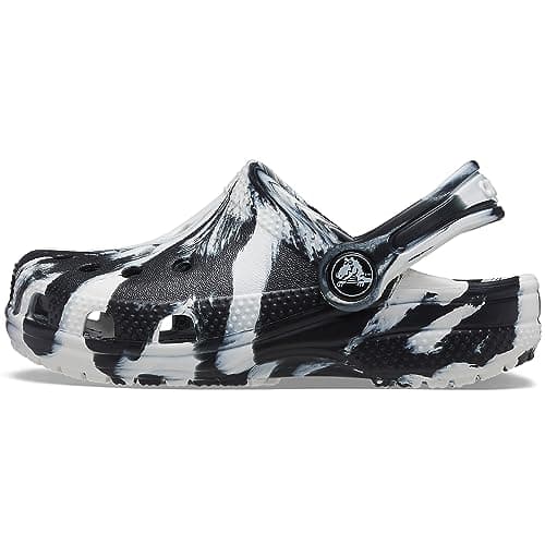 Crocs Unisex-Child Classic Marbled Tie Dye Clog, Black/White, 6 Big Kid