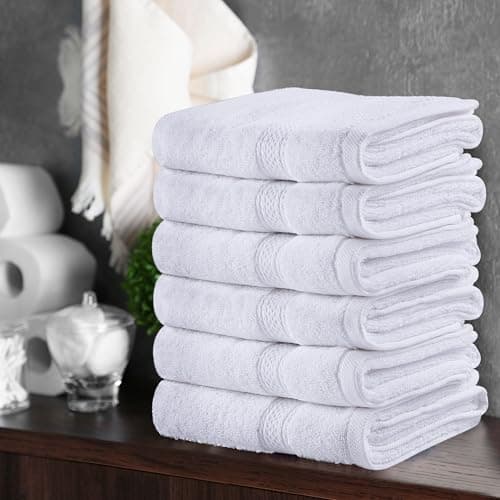 Utopia Towels 6 Pack Premium Hand Towels, 16 by 28 inches, 100% Ring Spun Cotton, Soft and Absorbent 600 GSM Towels for Bathroom, Gym, and Hotel, White — view 6