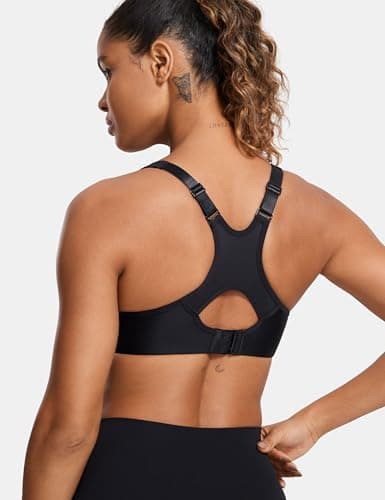 SYROKAN Women's Full Support High Impact Racerback Lightly Lined Underwire Sports Bra Solid Black 36G — view 2