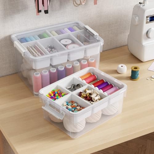 HOMETUK 80Qt Stackable Storage Bins with Lids & Trays, Clear Plastic Latching Boxes Organizers with Dividers Portable 20Gal Containers for Arts & Crafts, Home and Car Trunk Organization, 4Pack — view 5