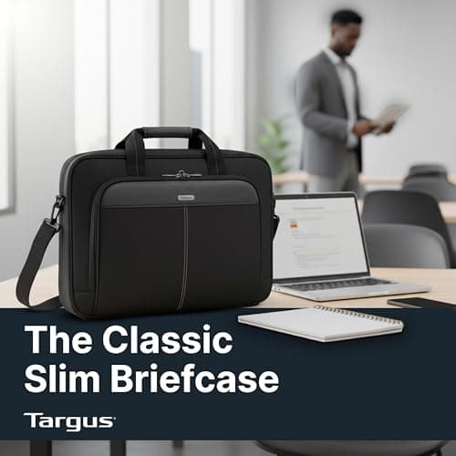 Targus 15-16 Inch Slim Lightweight Laptop Briefcase, Black - Messenger and Shoulder Bag with Padded Compartment and Trolley Strap for 16" Laptops (TCT027US) — view 7