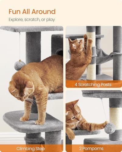 Feandrea Cat Tree Tower, 112 cm, 2 Perches, Hammock, Light Gray — view 8