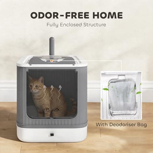 PawHut Cat Litter Box with Lid, Enclosed Kitty Litter Box with Front-Entry and Top-Exit, Scoop, Deodorizer Bag, Non-Sticky and Easy to Clean, for Medium Cats, White — view 4