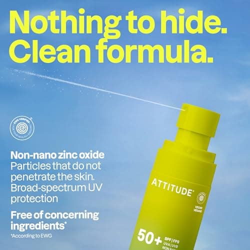 ATTITUDE Mineral Sunscreen Lightweight Lotion SPF 50, Broad Spectrum Zinc Oxide, EWG Verified, Non-Nano, Water-Resistant 80 Minutes, Non-Greasy for Face & Body, Vegan, Unscented, 80 grams — view 2