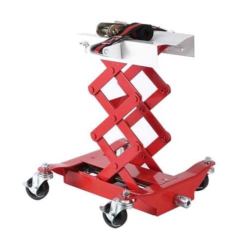 Garvee Transmission Jack 450 LBS Capacity: Low Profile Lift with 2M Safety Straps & 4 Brake Wheels, 7-23 Inch Range for Car & Truck Repair (Red)