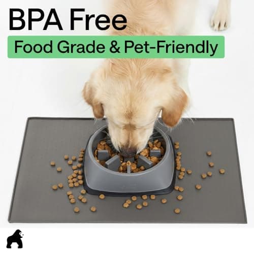 GORILLA GRIP Silicone Pet Feeding Mat, Waterproof, Raised Edges to Prevent Spills, Easy Clean in Dishwasher, Dogs and Cats Placemat Tray to Stop Food and Water Bowl Messes on Floor, 18.5x11.5, Gray — view 7