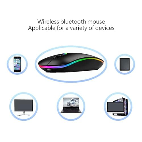 WREANU Wireless Bluetooth Mouse Rechargeable Laptop Mice with LED Lights Silent Slim Use(BT5.2 and 2.4G Portable USB) Dual Mode Computer Mouse for Laptop/iPad/Tablet/Apple/Computer/Mac (Black) — view 8