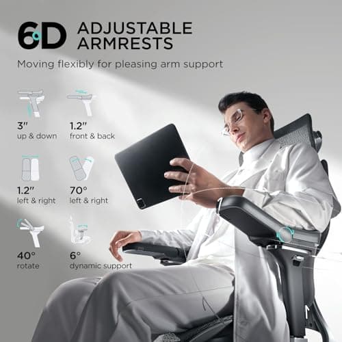 Hbada E3 Pro Ergonomic Office Chair, Big and Tall Office Chair - with 3-Zone Dynamic Lumbar Support, 4D Adjustable Headrest, 6D Adjustable Armrest, Black — view 2