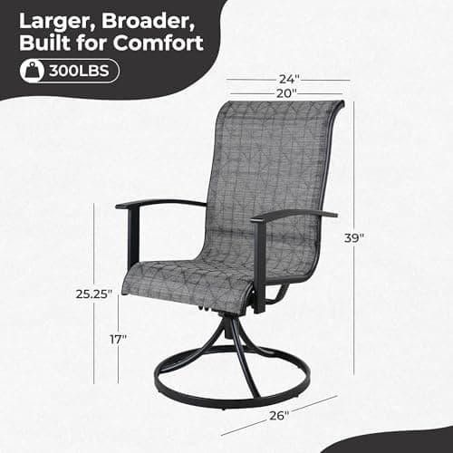 Grand patio Outdoor Swivel Dining Chairs Set of 2, 360 Degree Mesh Sling Rocker Sets for Deck, Garden Backyard, Black & Grey Plaid