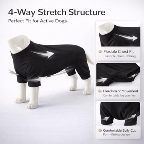 ADKLHX Dog Full Bodysuit – Stretchy Yoga Fabric 4-Leg Dog Pajamas, Breathable & Lightweight Dog Onesie for Indoor & Outdoor, Shedding Control & Travel Wear Black M — view 2