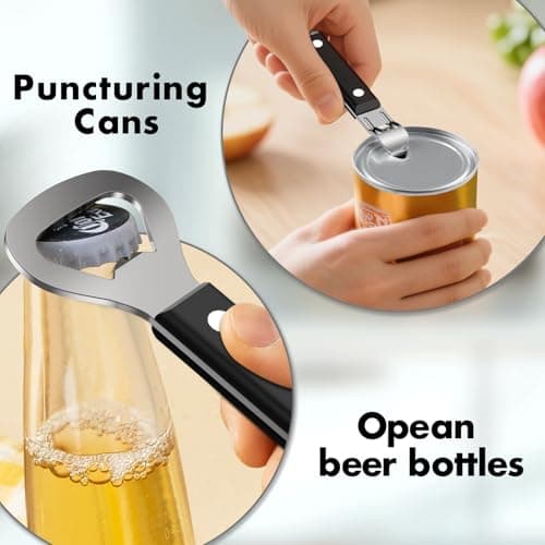 3PCS Can Opener Manual & Bottle Opener & Wine Opener, Smooth Edge Can Openers with Strong Magnet, Heavy Duty Stainless Steel Abrelatas Handheld Waiter Corkscrew - Premium Kitchen Supplies (Black) — view 4