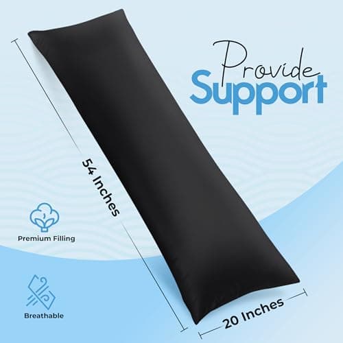 Utopia Bedding Full Body Pillow for Adults (Black, 20 x 54 Inch), Long Pillow for Sleeping, Large Pillow Insert for Side Sleepers