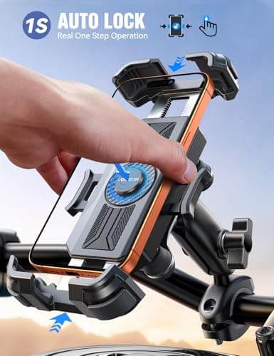JOYROOM Motorcycle Phone Mount Holder - [Dual Vibration Dampener]100mph Anti-Shock Phone Holder for Motorcycle [Metal Extension Handlebar Clamp] Bicycle Bike Phone Holder Mount for 4.7-7" Cell Phones — view 3