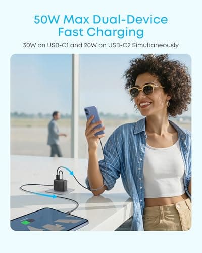 Anker Zolo USB C Charger Block,2-Pack Type C Charger Fast Charging with 50W Max Output,2 USB-C and 2 USB-A,Compact and Stable Design,for iPhone 17/16 Series,MacBook,iPad,Pixel,Galaxy,and More (Black) — view 2