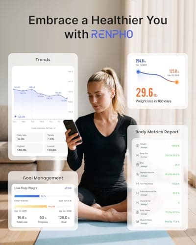 RENPHO Body Fat Scale, Smart Scale for Body Weight, BMI Digital Bathroom Weight Scale, Body Measurements with Smartphone App sync with Bluetooth, 400 lbs - Black, Elis 1 — view 4