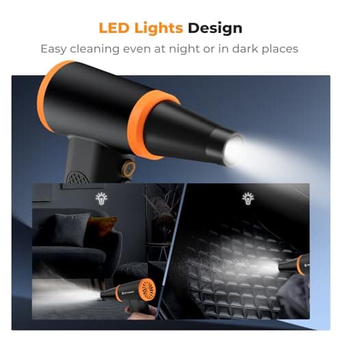 K&F CONCEPT Compressed Air Duster with LED Lights, Powerful Wind Air Blower Electric | Brushless Motor | 5 nozzles 3 Brushes| for PC Computers Keyboard Home Car Pet Hair Cleaning, Inflation, Drying — view 5