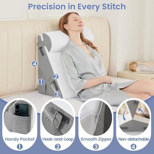 Sasttie Wedge Pillows for Adult, 2PCS Adjustable Bed Wedge Pillow for Post Surgery, Triangle Pillow Headboard with Bolster Cushion for Sleeping, Acid Reflux, Neck & Back Support, White and Dark Grey — view 4