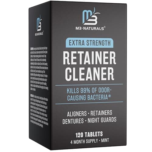 Retainer Cleanser Tablets Invisalign Cleaner, Removes Odors Discoloration Stains and Plaque 4 Month Supply Denture Cleansers Retainers Mouth Guards Denture Bath Mint by M3
