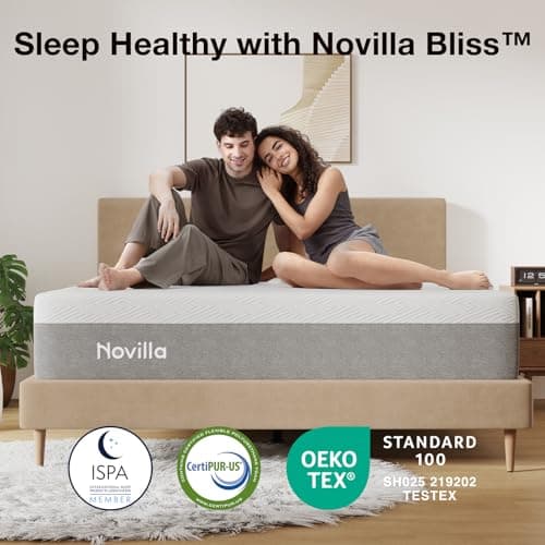 Novilla Bliss Queen Size Mattress, 12 Inch Gel Memory Foam Mattress Queen in a Box for Cool Night Sleep & Pressure Relief, Support Foam for Spine Alignment & Motion Isolation, Medium Plush Feel — view 6