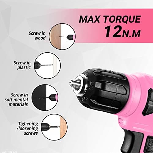 DEKOPRO Drill Set, Home Tool Set with 8V Pink Cordless Drill, Hand Tool Kit for Women, 126 pcs — view 4