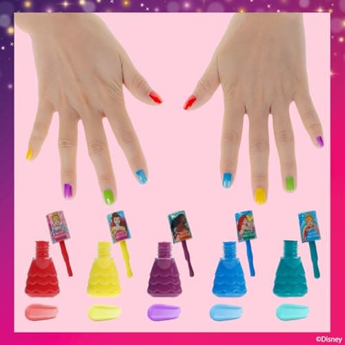 Disney Princess Castle Bottle Peel-Off Water-Based Safe Quick Dry Nail Polish |Gift Kit Set for Kids Tweens Girls, Glittery and Opaque Colors| Ages 3+ (18 Pcs) by Townley Girl — view 3