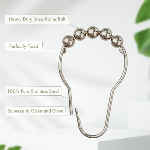 Amazer Shower Curtain Hooks, Decorative Rust Proof Stainless Steel Shower Curtain Hooks for Bathroom Shower Rods Set of 12, Polished Nickel — view 3