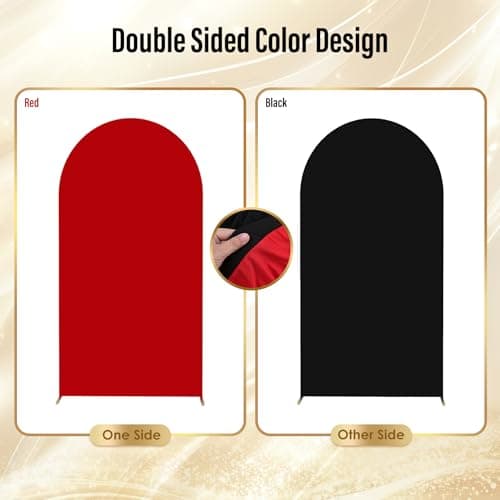 LEBENGURU 7.2FT Arch Backdrop Cover (One Piece Double Color), Black/Red Spandex Fitted Round Top Wedding Arches, U-Shaped Arch Chiara Stand Covers for Birthday Party Baby Shower Balloon Décor