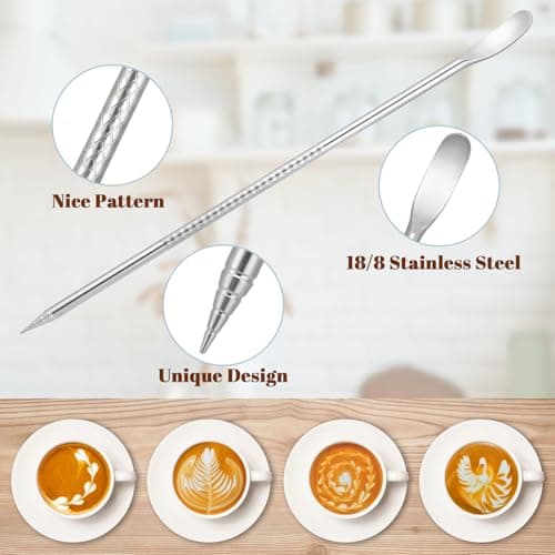 Amrules Milk Frothing Pitcher, 12 oz Milk Frother Cup with Clear Scale, 304 Stainless Steel Cappuccino Espresso Machine Accessories for Barista Coffee Bar with Latte Art Pen, Gold — view 5