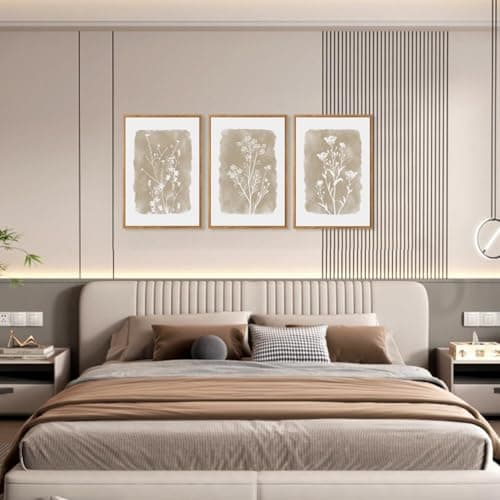 CHDITB Botanical Farmhouse Wall Art Set, Framed Boho Plant Wall Decor, Neutral Minimalist Floral Wall Painting, Rustic Wildflower Canvas Art Prints for Living Room, Bedroom, Bathroom - Large 16"x24"x3 — view 2