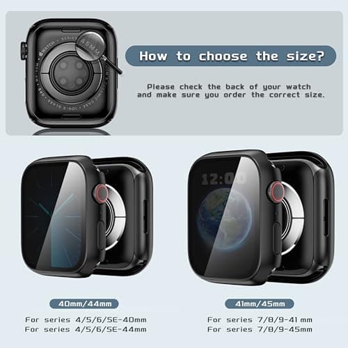 Zumyzu Waterproof Privacy Case Compatible with Apple Watch SE 3 SE 2 Series 6/5/4 40mm with Anti-peep Screen Protector, iWatch Face Cover Protective Bumper for iWatch Case 40mm Black