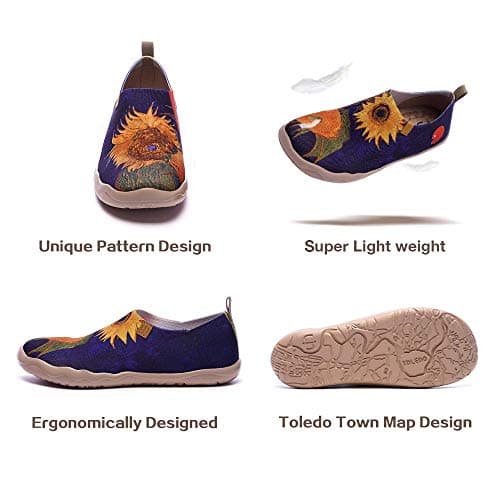 UIN Men's Walking Travel Shoes Slip On Canvas Casual Loafers Lightweight Comfort Art Painted Fashion Sneaker Sunflower II (10) — view 4