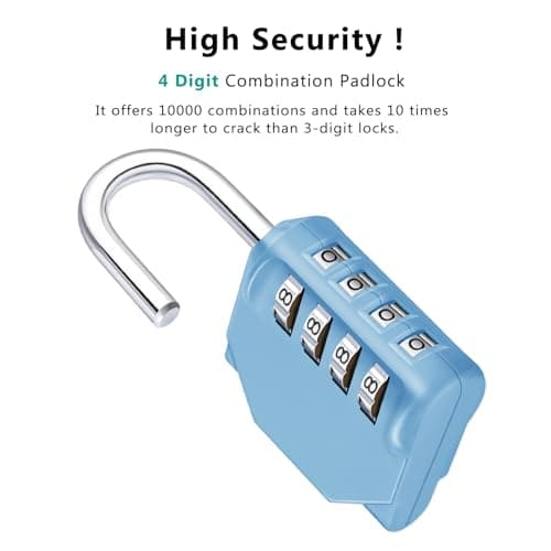 ZHEGE Combination Lock for Locker, 4 Digit Resettable Combo Lock (Sky Blue)